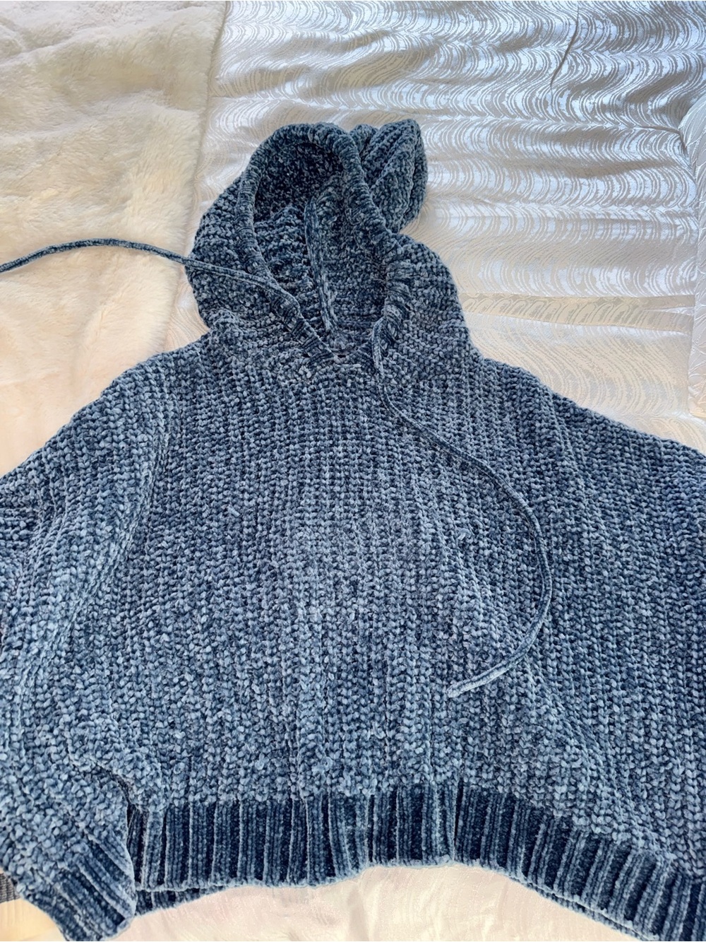 Cozy Knit Hooded Sweater - Blue